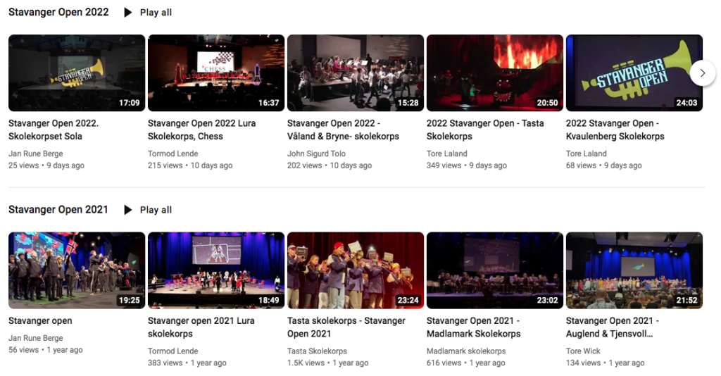 Skjermbilde av YouTube-siden til Stavanger Open